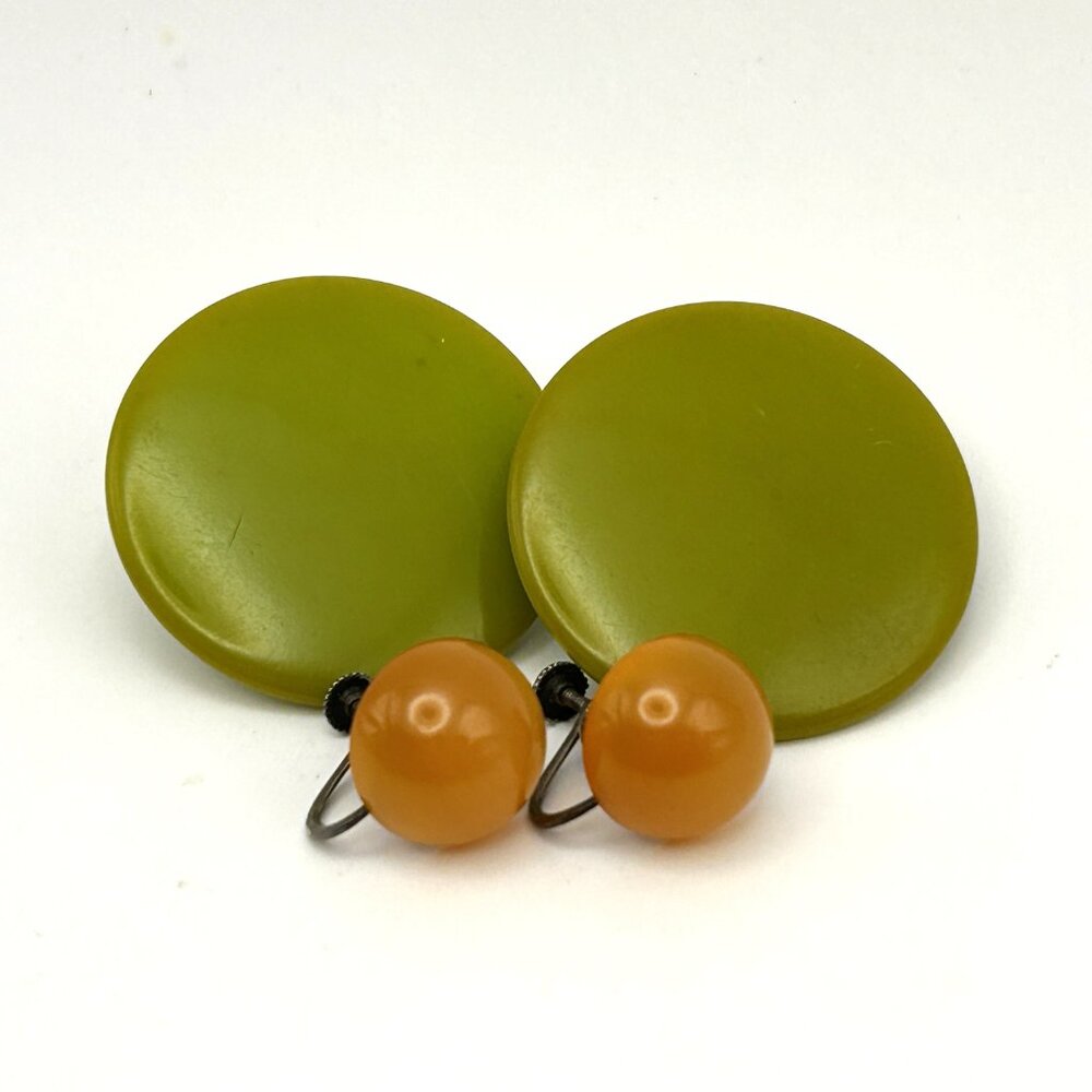 Vintage Bakelite Earring Bundle Green Disk Clip Sterling Butterscotch Screw Back